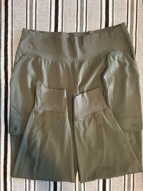 Athleta High-Rise pants in Olive Green, slightly cropped